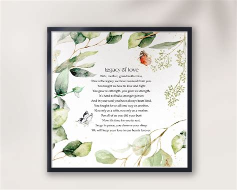 Funeral Poem Legacy of Love Poem About Wife and Mother Loss - Etsy Ireland