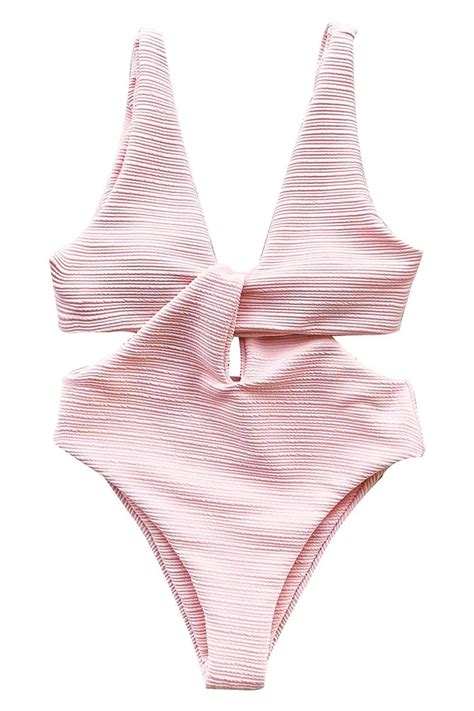Cupshe Womens Solid Pink High Waisted One Piece Swimsuit Shine Pink
