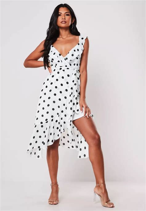 White Polka Dot Print Frill Midi Tea Dress Missguided Tea Dress