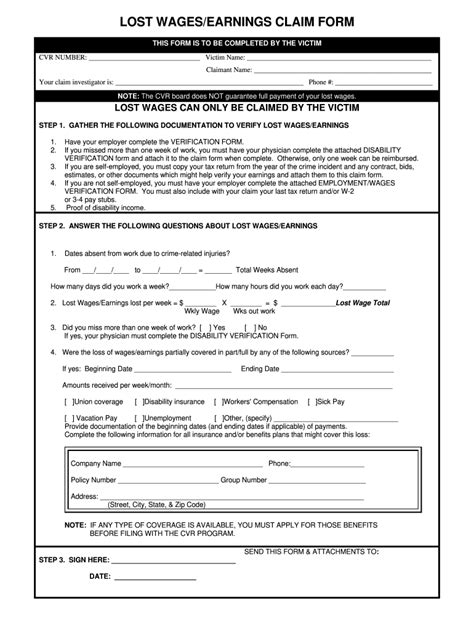 Printable Lost Wages Form Tutoreorg Master Of Documents
