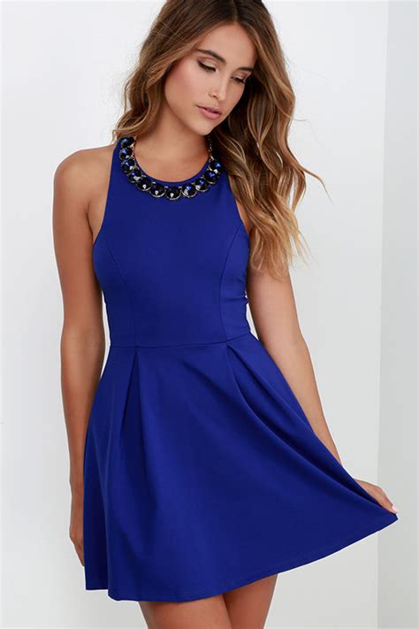 Cute Royal Blue Dress Skater Dress Backless Dress Cutout Dress 5400