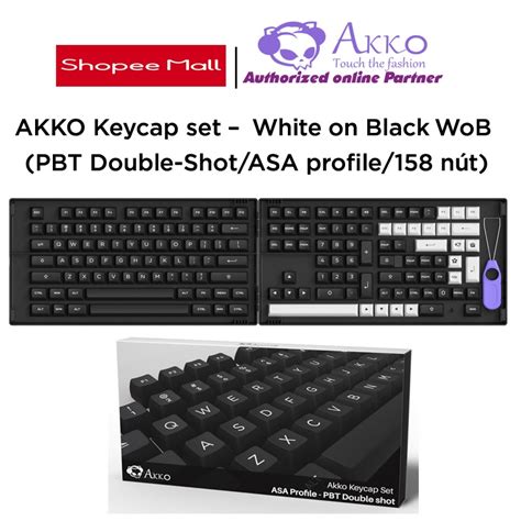 Akko White On Black Wob Keyboard Keycap Set Pbt Double Shot Asa