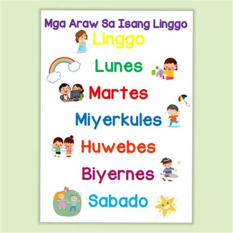 Mga Araw Sa Isang Linggo Filipino Tagalog Laminated Chart A Size