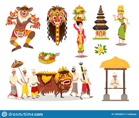 Bali Traditional Cultural Concepts Vector Illustration Set Stock Vector