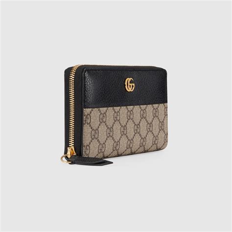 Gg Marmont Zip Around Wallet In Black Leather And Gg Supreme Gucci Us