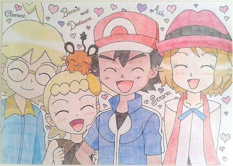 My Drawing Of Ash Serena Clemont And Bonnie Anime Pokemon Pokemon