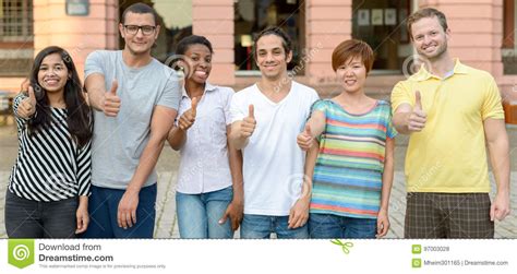 Multicultural Group Of Students Giving Thumbs Up Stock Photo Image Of