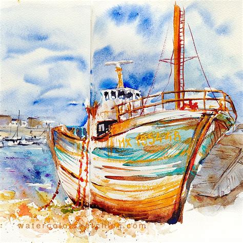 Harbour And Boats Watercolor Sketches Brest And Camaret Sur Mer