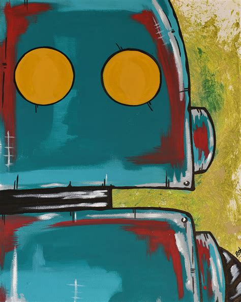 Tank 16x20 Acrylic On Canvas Junkbot Robot Painting Painting Robot