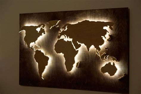 Wood World Map Wall Art Flat Earth Led World Map As Wall Etsy