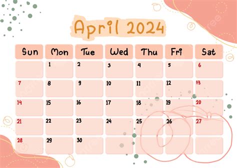 2024 April Monthly Calendar Peach 2024 Monthly Calendar Monthly Png
