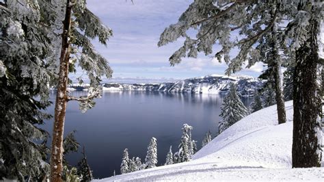 1920x1080 Forest Lake Mountain Massif Winter Hills Snow On The