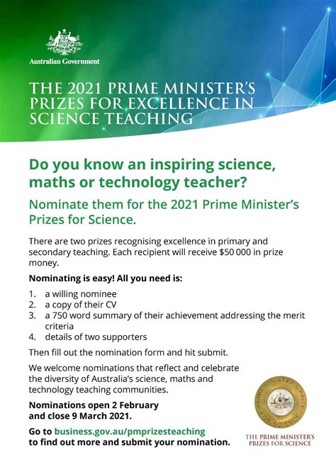 2021 Prime Ministers Prizes For Excellence In Science Teaching Nola