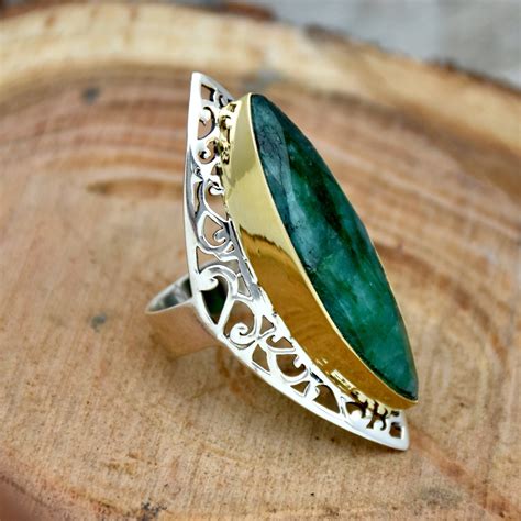 Indian Emerald Ring 925 Sterling Silver Handmade Ring Etsy
