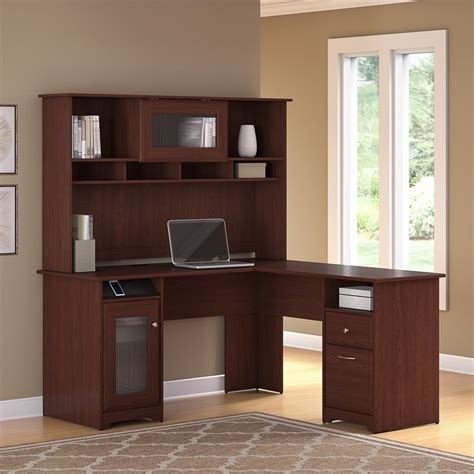 Sold and shipped by costway. Cabot L Shaped Desk with Hutch in Harvest Cherry ...