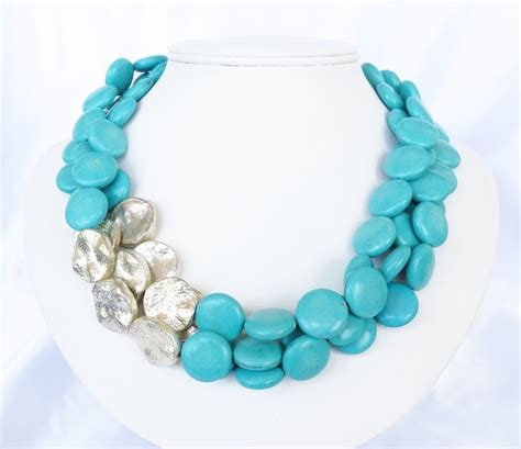 Turquoise and Silver Necklace - Asymmetrical Turquoise Statement Necklace | Turquoise, Turquoise ...