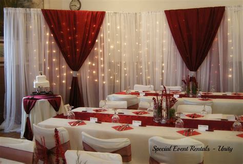 Sheer Backdrop With Lights Burgundy Overlay Sweetheart Table Wedding