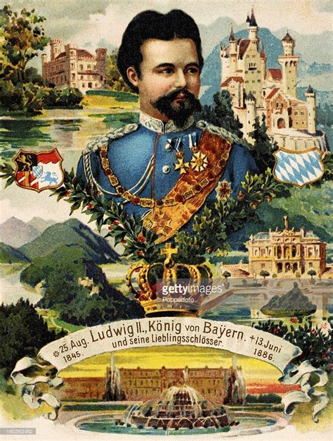 A Vintage Colour Illustration Of Ludwig Ii King Of Bavaria Surrounded