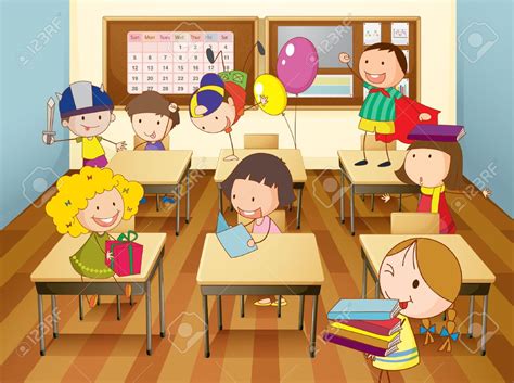 Download classroom cartoon stock vectors. 14253801 illustration of a kids studying in classroom ...