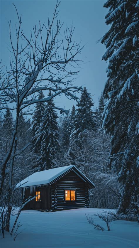 Winter Cabin In Snow Secluded Mountain Cabin Snowy Forest Retreat