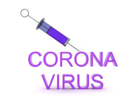 3d Rendering Of Syringe And Purple Text Saying Corona Virus Stock