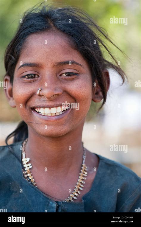 Happy Young Poor Lower Caste Indian Street Teenage Girl Smiling Andhra