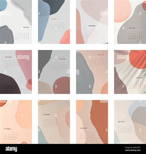 Abstract 2022 Monthly Calendar Template Watercolor Design Vector Set