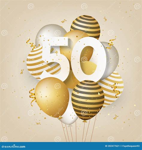 Happy 50th Birthday With Gold Balloons Greeting Card Background Stock