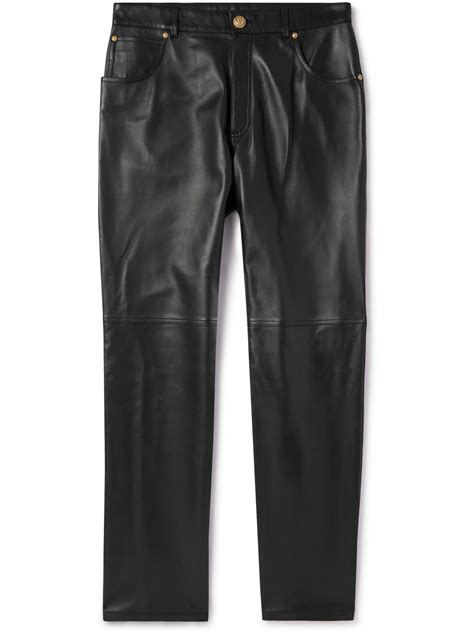 Balmain Straight Leg Leather Trousers Black Balmain
