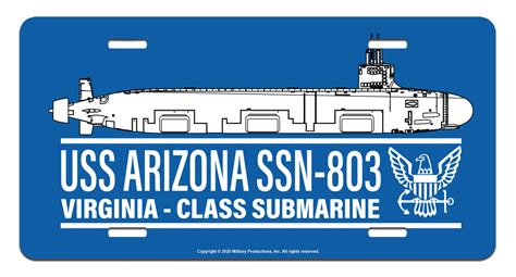Uss Arizona Ssn 803 License Plate Us Navy Submarine License Plates