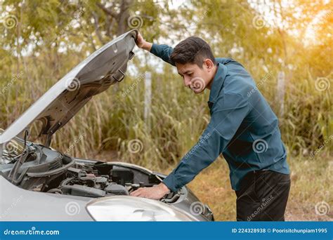 Man Open Car Hood For Repair As Maintenance Service Man Trying To