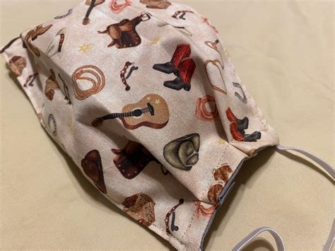 Cowgirl Face Mask Adult Western Themed Fabric Motif Pleated Etsy