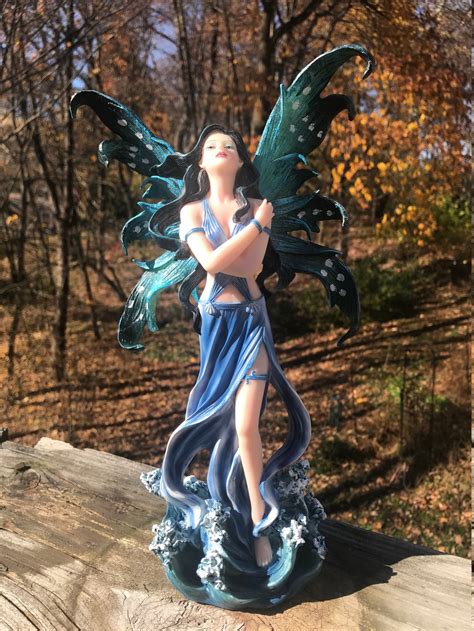 Elemental Water Fairy Statue Goddess Figurine Blue Waves Wings Etsy