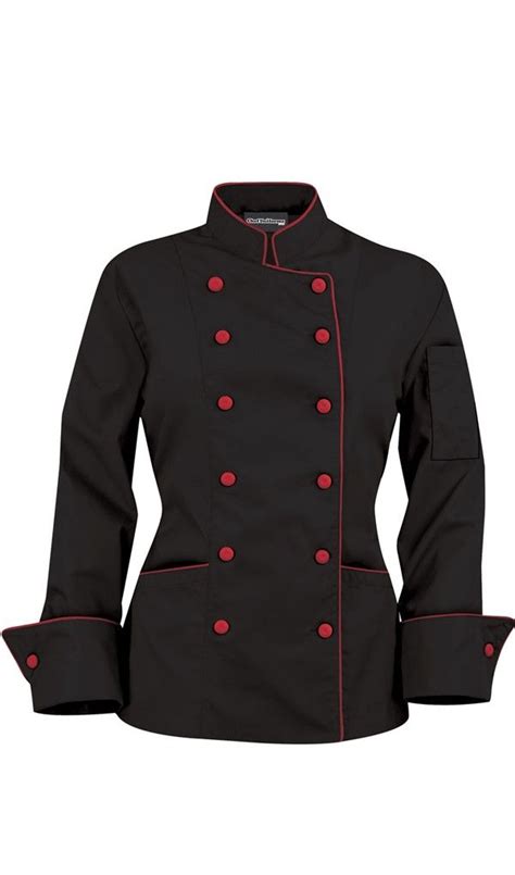 Womens Traditional Fit Chef Coat With Black Piping Womens Chef Coats
