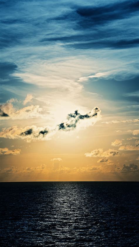 Download Wallpaper 720x1280 Sunset Clouds Calm Sea Sky Samsung