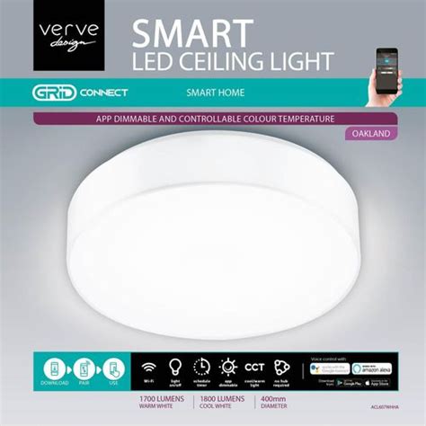 Verve Design 24w White Grid Connect Smart Fabric Shade Ceiling Light In
