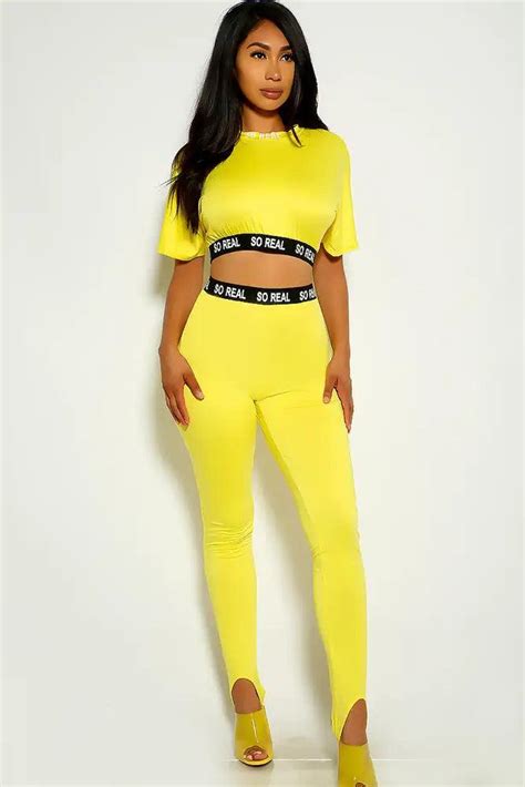 Yellow Short Sleeve Two Piece Outfit Amiclubwear
