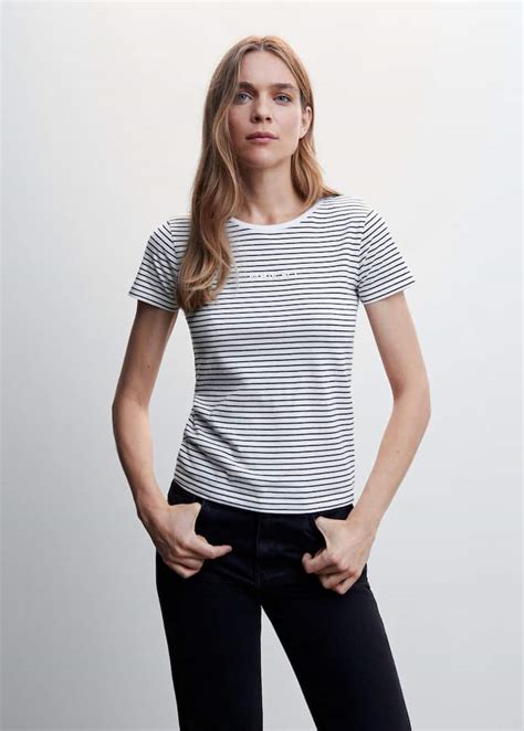 Striped Logo T Shirt Women Mango Usa