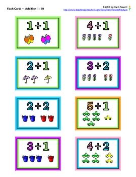 Click on one of the math flash cards to practice addition, subtraction, multiplication, or division math facts. Addition Flash Cards 1 to 10 by Barb Newitt | Teachers Pay Teachers