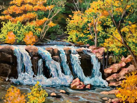 High Falls In Fall Original Acrylic Painting 9x12 Waterfall Etsy