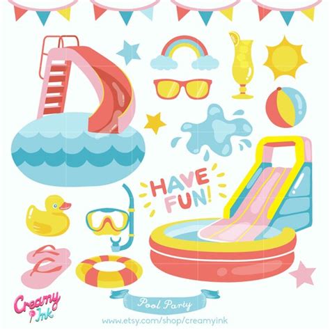 Fun Pool Party Digital Vector Clip Art Summer Clipart Design