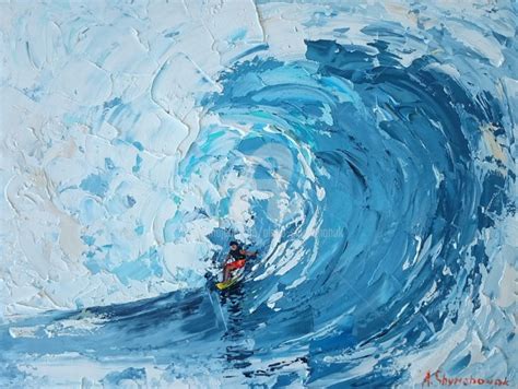 Surfer Original Palette Knife Oil Painting Alena Shymchonak
