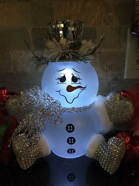 Glowing Snowman Fishbowl Snowman Christmas Decorations Easy
