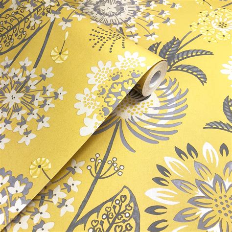 Arthouse Vintage Bloom Mustard Yellow Floral Wallpaper Yellow And