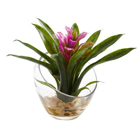 Nearly Natural In High Tropical Purple Bromeliad In Angled Vase Artificial Arrangement