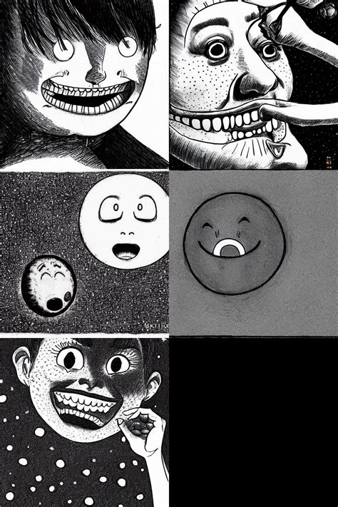 The Moon Smiling With A Drool Drawing By Junji Ito Stable Diffusion