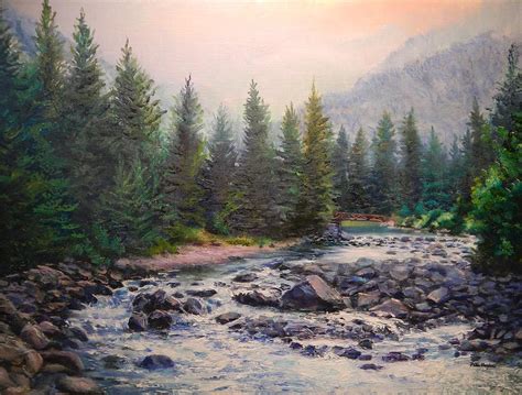 Misty Morning On East Rosebud River Painting By Patti Gordon