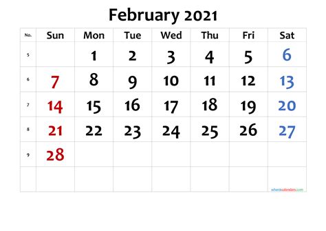 February 2021 Printable Calendar Free Premium