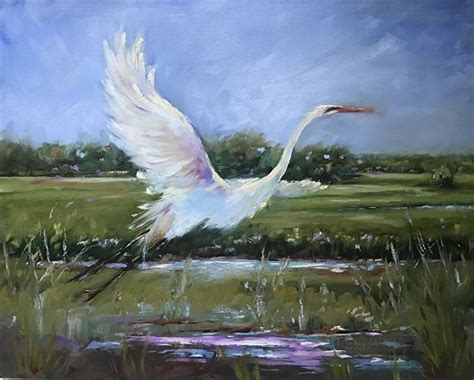 Egrets Flight By Brenda Peake Oil 16 X 20 Original Oil Painting