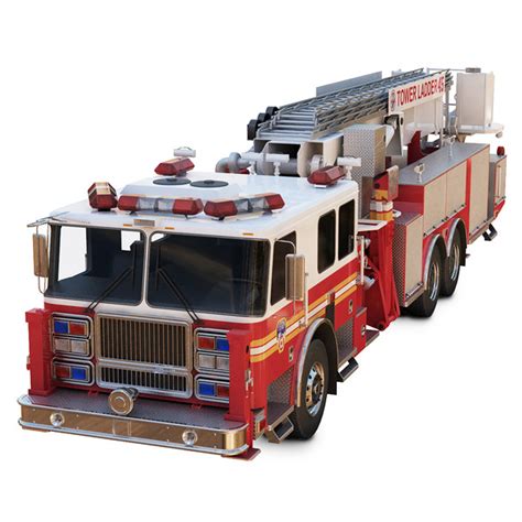 Both the stephen siller tunnel to towers foundation and fdny logos are featured prominently on each side of the truck. 3d model seagrave ladder truck